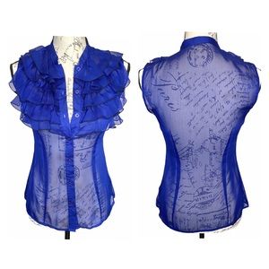 The Limited Ruffled Sheer Blue Office Work Top